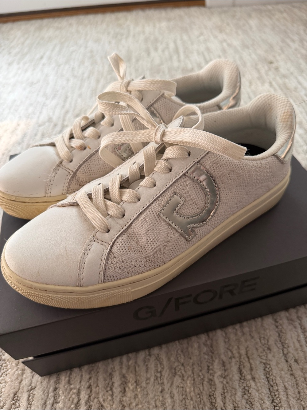 G/FORE White and Metallic Silver Low-Top golf shoes
